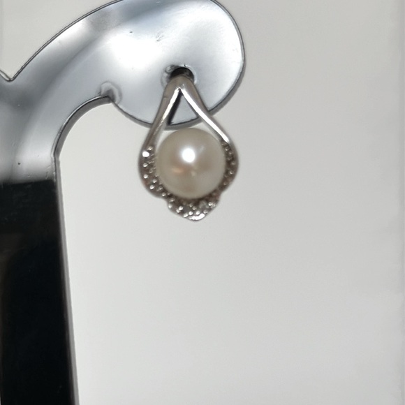 Diamonds real 925 silver freshwater pearls earrings - Picture 3 of 5